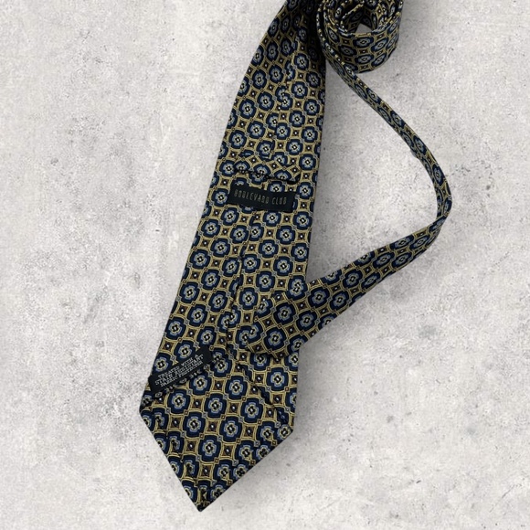 BOULEVARD CLUB XL Navy/Gold/Blue Geometric Floral Silk LUXURY Tie ITALY - Picture 2 of 5